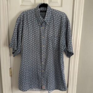 EVERGREEN 100% Cotton Blue Button Down Shirt with Pattern #453